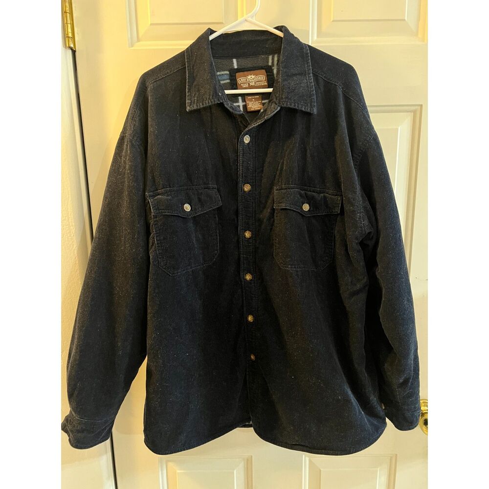 Levis Black Canvas Corduroy Collar Chore Barn Jacket Coat Plaid Flannel Lined XL